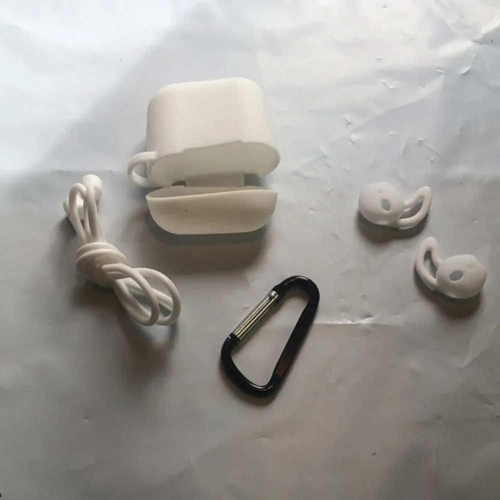 Silicone i7s Wireless Earphone Protective Cover Case White with Carabiner Strap - Picture 4 of 4